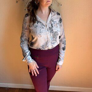 Blush Long-Sleeve Floral Button-Up Top